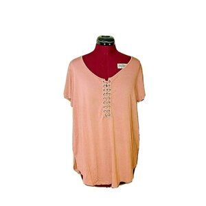 Pink Republic Women’s Top Size XL Pink Lace-Up Side Split Short Sleeve Casual